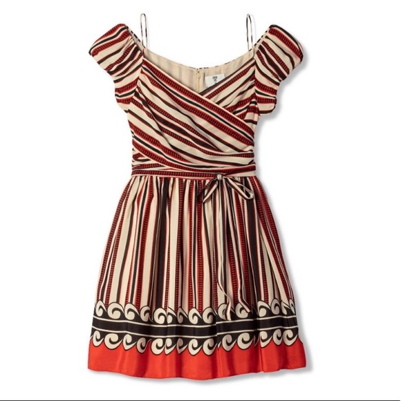 M ANNA SUI Silk Dress for Target 20th Anniversary XXO Striped Off Shoulder Red - Picture 2 of 9
